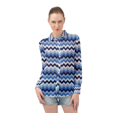 Zigzag-pattern-seamless-zig-zag-background-color Long Sleeve Chiffon Shirt by uniart180623