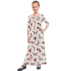 Pattern-with-butterflies-moths Kids  Quarter Sleeve Maxi Dress by uniart180623