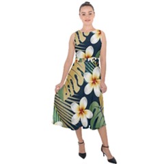 Seamless-pattern-with-tropical-strelitzia-flowers-leaves-exotic-background Midi Tie-back Chiffon Dress