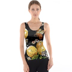 Embroidery-blossoming-lemons-butterfly-seamless-pattern Women s Basic Tank Top by uniart180623