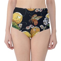 Embroidery-blossoming-lemons-butterfly-seamless-pattern Classic High-waist Bikini Bottoms by uniart180623