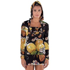 Embroidery-blossoming-lemons-butterfly-seamless-pattern Long Sleeve Hooded T-shirt by uniart180623