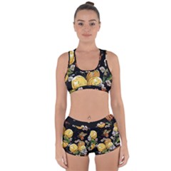 Embroidery-blossoming-lemons-butterfly-seamless-pattern Racerback Boyleg Bikini Set by uniart180623