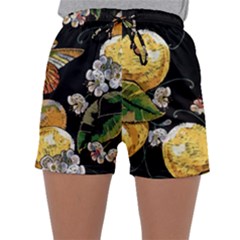 Embroidery-blossoming-lemons-butterfly-seamless-pattern Sleepwear Shorts by uniart180623