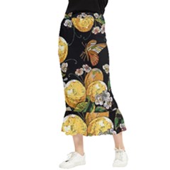 Embroidery-blossoming-lemons-butterfly-seamless-pattern Maxi Fishtail Chiffon Skirt by uniart180623