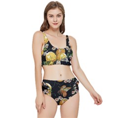 Embroidery-blossoming-lemons-butterfly-seamless-pattern Frilly Bikini Set by uniart180623