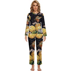 Embroidery-blossoming-lemons-butterfly-seamless-pattern Womens  Long Sleeve Lightweight Pajamas Set by uniart180623