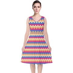 Zigzag-pattern-seamless-zig-zag-background-color V-neck Midi Sleeveless Dress 