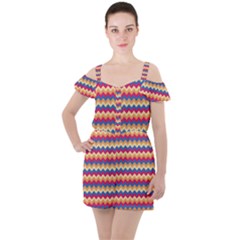 Zigzag-pattern-seamless-zig-zag-background-color Ruffle Cut Out Chiffon Playsuit