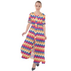 Zigzag-pattern-seamless-zig-zag-background-color Waist Tie Boho Maxi Dress