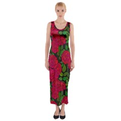 Seamless-pattern-with-colorful-bush-roses Fitted Maxi Dress by uniart180623