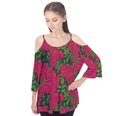 Seamless-pattern-with-colorful-bush-roses Flutter Sleeve Tee 