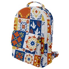 Mexican-talavera-pattern-ceramic-tiles-with-flower-leaves-bird-ornaments-traditional-majolica-style- Flap Pocket Backpack (Small)