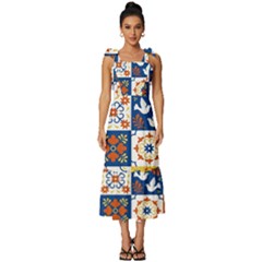 Mexican-talavera-pattern-ceramic-tiles-with-flower-leaves-bird-ornaments-traditional-majolica-style- Tie-strap Tiered Midi Chiffon Dress by uniart180623