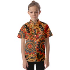 Bright-seamless-pattern-with-paisley-mehndi-elements-hand-drawn-wallpaper-with-floral-traditional Kids  Short Sleeve Shirt by uniart180623