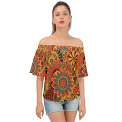 Bright-seamless-pattern-with-paisley-mehndi-elements-hand-drawn-wallpaper-with-floral-traditional Off Shoulder Short Sleeve Top