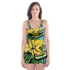 Seamless-pattern-with-cucumber-slice-flower-colorful-hand-drawn-background-with-vegetables-wallpaper Skater Dress Swimsuit