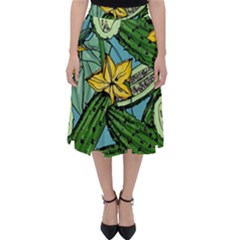 Seamless-pattern-with-cucumber-slice-flower-colorful-hand-drawn-background-with-vegetables-wallpaper Classic Midi Skirt