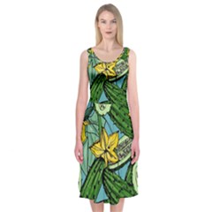 Seamless-pattern-with-cucumber-slice-flower-colorful-hand-drawn-background-with-vegetables-wallpaper Midi Sleeveless Dress