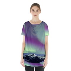 Aurora Stars Sky Mountains Snow Aurora Borealis Skirt Hem Sports Top by uniart180623