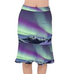Aurora Stars Sky Mountains Snow Aurora Borealis Short Mermaid Skirt by uniart180623