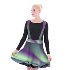 Aurora Stars Sky Mountains Snow Aurora Borealis Suspender Skater Skirt by uniart180623