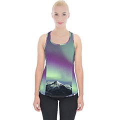 Aurora Stars Sky Mountains Snow Aurora Borealis Piece Up Tank Top by uniart180623