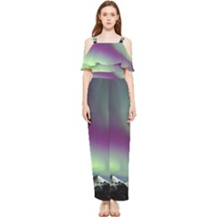 Aurora Stars Sky Mountains Snow Aurora Borealis Draped Sleeveless Chiffon Jumpsuit by uniart180623