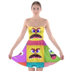 Monsters-emotions-scary-faces-masks-with-mouth-eyes-aliens-monsters-emoticon-set Strapless Bra Top Dress by uniart180623