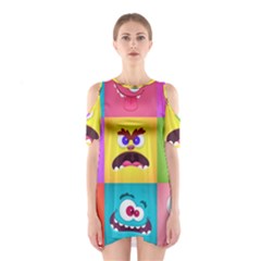 Monsters-emotions-scary-faces-masks-with-mouth-eyes-aliens-monsters-emoticon-set Shoulder Cutout One Piece Dress by uniart180623