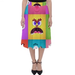 Monsters-emotions-scary-faces-masks-with-mouth-eyes-aliens-monsters-emoticon-set Classic Midi Skirt