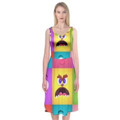 Monsters-emotions-scary-faces-masks-with-mouth-eyes-aliens-monsters-emoticon-set Midi Sleeveless Dress by uniart180623