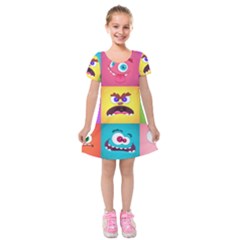 Monsters-emotions-scary-faces-masks-with-mouth-eyes-aliens-monsters-emoticon-set Kids  Short Sleeve Velvet Dress by uniart180623