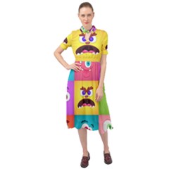 Monsters-emotions-scary-faces-masks-with-mouth-eyes-aliens-monsters-emoticon-set Keyhole Neckline Chiffon Dress by uniart180623