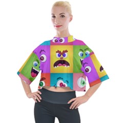 Monsters-emotions-scary-faces-masks-with-mouth-eyes-aliens-monsters-emoticon-set Mock Neck Tee by uniart180623