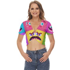 Monsters-emotions-scary-faces-masks-with-mouth-eyes-aliens-monsters-emoticon-set Twist Front Crop Top by uniart180623