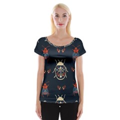 Floral-bugs-seamless-pattern Cap Sleeve Top by uniart180623