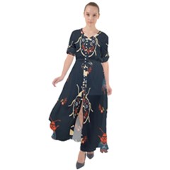 Floral-bugs-seamless-pattern Waist Tie Boho Maxi Dress