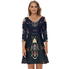 Floral-bugs-seamless-pattern Shoulder Cut Out Zip Up Dress by uniart180623