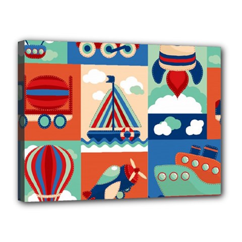 Toy-transport-cartoon-seamless-pattern-with-airplane-aerostat-sail-yacht-vector-illustration Canvas 16  X 12  (stretched) by uniart180623