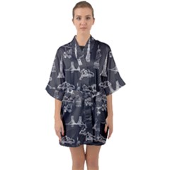 New York City Nyc Pattern Half Sleeve Satin Kimono  by uniart180623