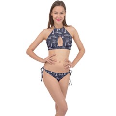 New York City Nyc Pattern Cross Front Halter Bikini Set by uniart180623