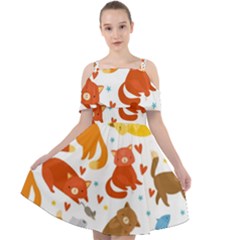 Seamless Pattern With Kittens White Background Cut Out Shoulders Chiffon Dress by uniart180623