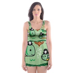 Seamless Pattern Fishes Pirates Cartoon Skater Dress Swimsuit