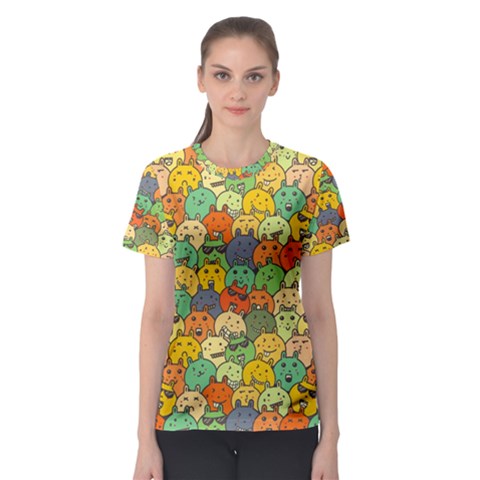 Seamless Pattern With Doodle Bunny Women s Sport Mesh Tee by uniart180623