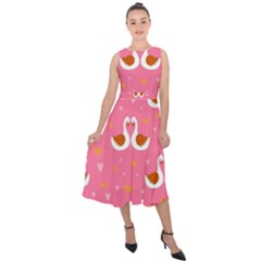 Swan-pattern-elegant-style Midi Tie-back Chiffon Dress
