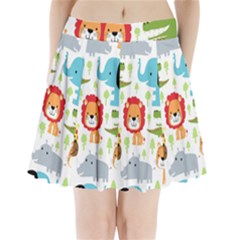 Seamless-pattern-vector-with-animals-cartoon Pleated Mini Skirt by uniart180623