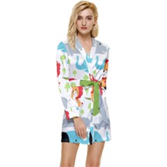Seamless-pattern-vector-with-animals-cartoon Long Sleeve Satin Robe by uniart180623
