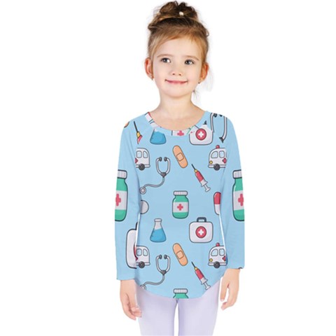 Medical-seamless-pattern Kids  Long Sleeve Tee by uniart180623