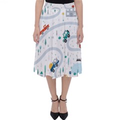 Cute-children-s-seamless-pattern-with-cars-road-park-houses-white-background-illustration-town Classic Midi Skirt